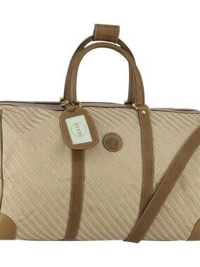 GUCCI Boston Bag Canvas 2way Beige Gold Auth 156852